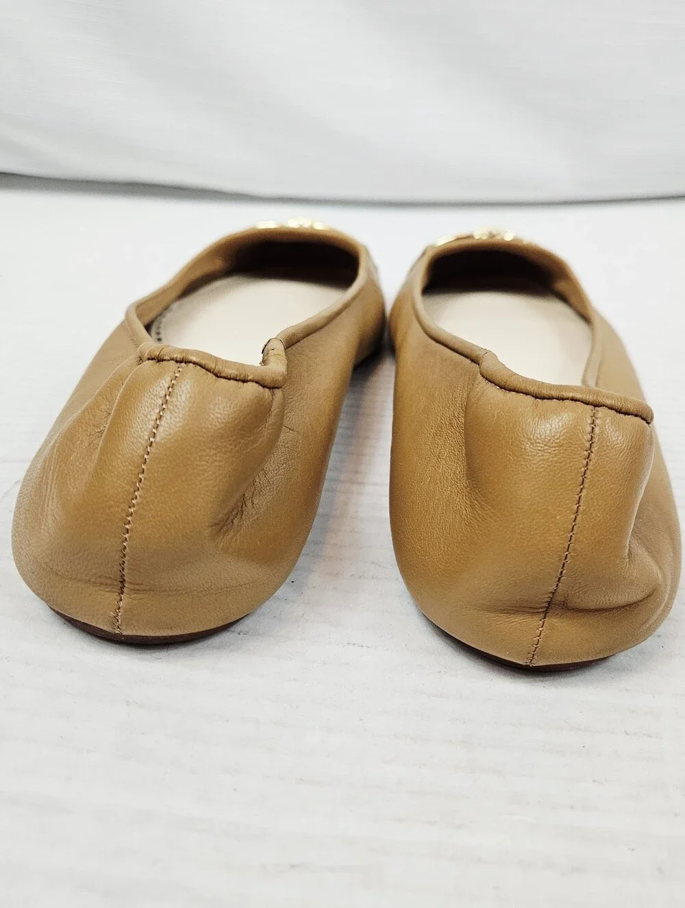 Coach Tan Leather Ballet Flats with Gold-Tone Hardware